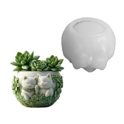 Molde de silicona multiusos para macetas creativas y almacenamiento de joyas, diseño de gatos