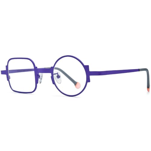 Image of FONEX Colorful Titanium Glasses Frame Men Left Round Right Square Optical Eyeglasses Women F85747