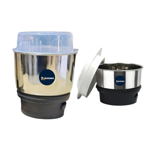 Image of Stainless Steel Combo (Mini 180 Ml & 500 Ml) Jar Set one for Mixer Grinder, Compatibility with all mixer grinders with 2 slots of jar fitting with 4 teeth coupler