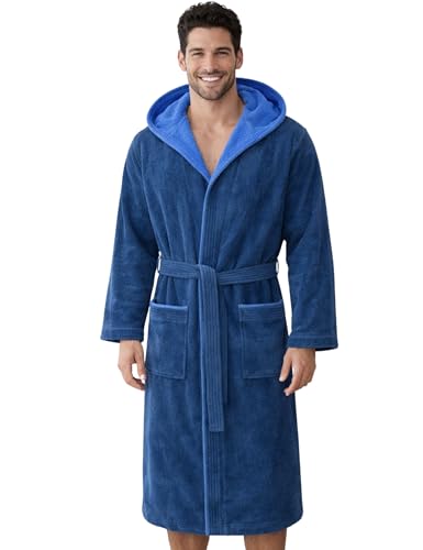 Morgenstern Dressing Gown Men 100% Cotton Hood Luxury Velvet Terry Bathrobe Finn