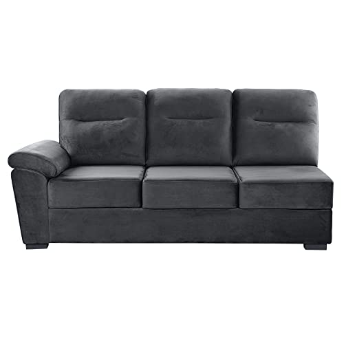 Image of Wakefit 3 Seater Sofa Chaise, Stone Grey, Velvet, L-Shape, Tufted Back & Seat, 3 Year Warranty, 190cm L x 94cm W x 95cm H
