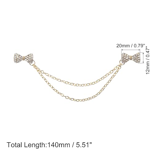 Image of uxcell Bowtie Sweater Clips Retro Cardigan Collar Clips with Chain Shirt Clips Shawl Clips Clothes Clip for Women(Gold)