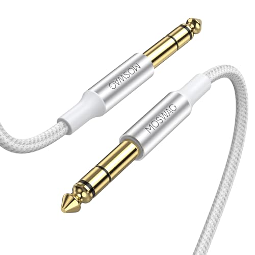 MOSWAG 6,35 mm do 6,35 mm 1 m kabel stereo, męski 1/4 męski pleciony kabel nylonowy pozłacany do wzmacniacza, basu elektrycznego, klawiatury, fortepianu, gitary