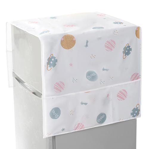 CREATCABIN Refrigerator Dust Cloth Washing Machine Waterproof Cover PVEA Dustproof Fridge Top Cover Multi-Purpose with Side Storage Pockets for Kitchen Appliance Protector Planet 51 x 21.3 Inch