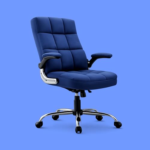 Image of LAKDI Furniture Co Premium Velvet Fabric High Back Office Chair with Adjustable Tilt, Flip-Up Arms, Ergonomic Design, Thick Soft Padding | Executive Boss Chair, Blue | 5 Years Warranty & Free Assembly
