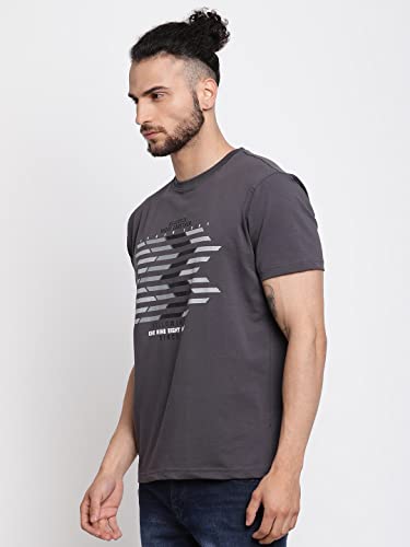 Image of Cantabil Men's Cotton Blend Printed Round Neck T-Shirt (Regular Fit)