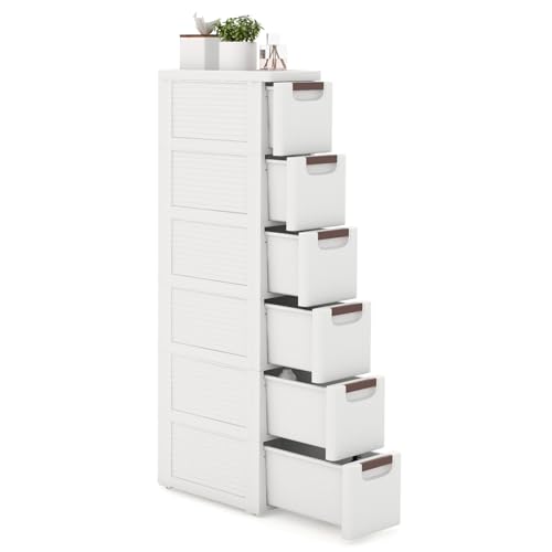 GOPLUS Nischenschrank schmal, Badschrank klein mit Schubladen & Rollen,...