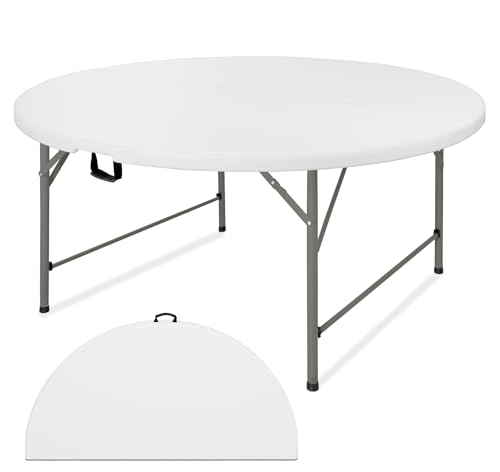 JALANCY 4 FT Round Folding Tables with Carrying Handle Lightweight Portable Plastic Commercial Table Steel Legs for Party, Dining, Wedding, Events, Picnic Indoor, Outdoor (White,1 Pack)