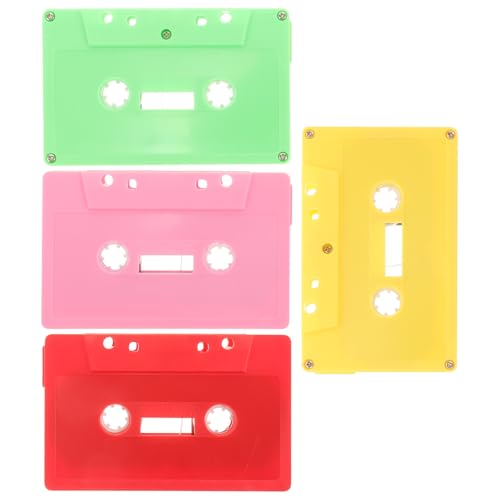 DECORNIJIA 4Pcs Blank Cassette Tapes for DIY Vintage Style Recording with Hard Case, Empty Audio Tape Set in Red, Pink, Light Green, Yellow for Home, Party, and Wall Decoration