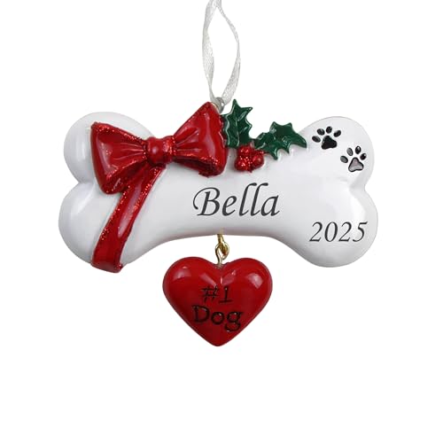 2025 Personalized Dog Christmas Ornament - Dog Bone with Bow - Custom Keepsake for Pets – New Puppy Ornament – Pet Lover Dog's First Christmas