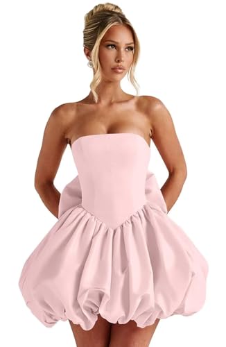 Strapless Bubble Homecoming Dresses with Bow 2025 Short Satin Prom Dress for Teens Mini Cocktail Dress - Main Image