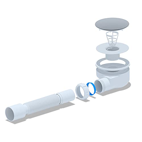 Produktbild von Ablaufgarnitur Set Dusche 90mm - Flacher Siphon Mit Geruchsstop Und Haarsieb Für Duschwanne