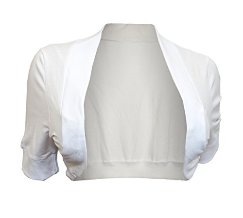 eVogues Plus Size Cotton Cropped Bolero Shrug White - 2X