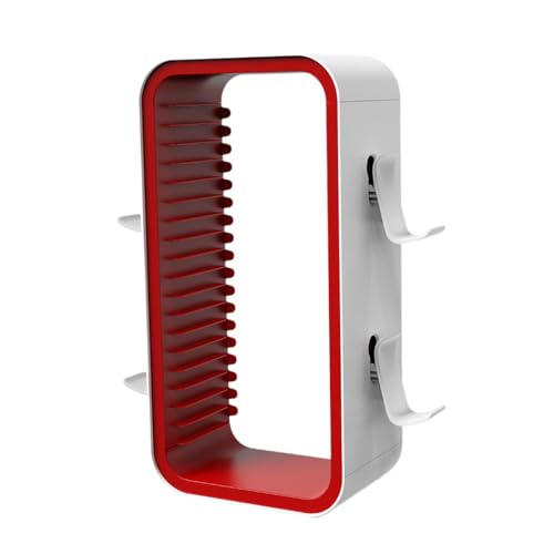 AsrMyjcx Aufbewahrungsregal für Videospiele, Spiele, Gamer-Geschenk, Spiel-Disc-Halter, universell, stabil, bietet Platz für bis zu 4 Controller, Weiß Rot