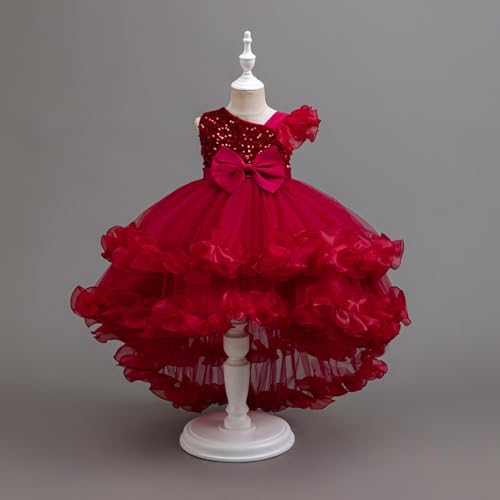 Girls One Shoulder Sequins Tulle Birthday Party Ball Gowns Toddler Flower Girl Bridesmaid Ruffle Hi-Lo Dress for 1-12 Years2