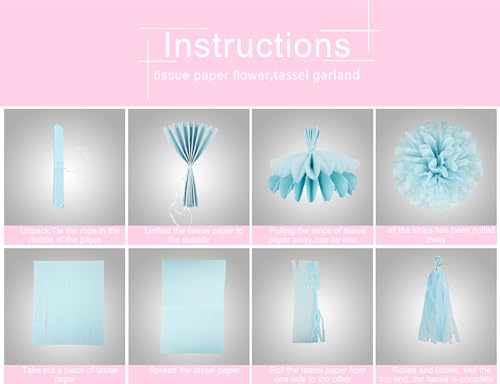 Image of Gender Reveal Decorations Blue Pink - 23pcs Tissue Paper Flowers Pom Poms Banner Tassel Garland Streamers Baby Gender Reveal Theme Decor White Birthday Hanging Decor Ideas Supplies