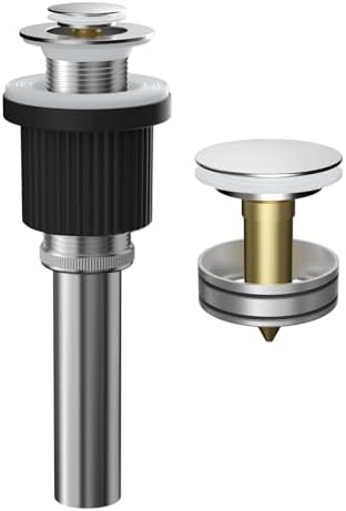 Hibbent Universal Metal Bathroom Sink Drain Stopper, Pop Up Drain Strainer for Lavatory Vanity Vessel Sink with Overflow and Without Overflow, Anti-Clogging Stainless Steel Strainer Basket, Chrome