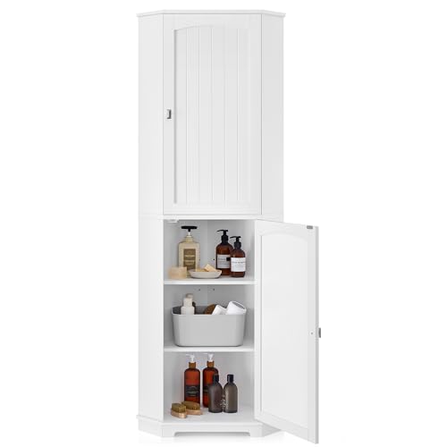 VASAGLE Corner Cabinet, Tall Corner Storage Cabinet with 2 Doors and 4 Adjustable Shelves, for Bathroom Kitchen Living Room, Modern Farmhouse Design, White UBBC541P31 by VASAGLE - Used condition - US$128.05