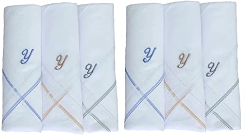 Image of ANTONIA Men's Initial Alphabet Handkerchiefs | Premium Cotton Personalized Hankies with Letter Embroidery (A-Z) | Soft, Absorbent & Reusable | Formal, Wedding & Gift Use | Pack of 6