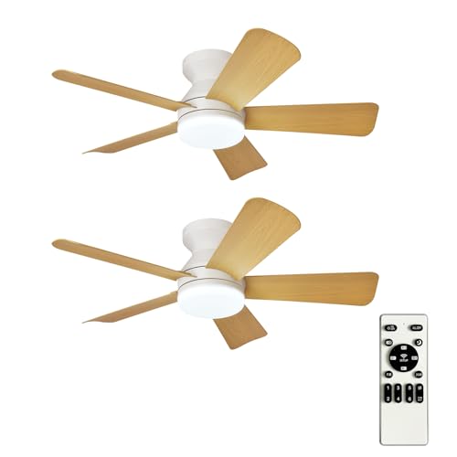 Image of Depuley 35-Inch Ceiling Fans with Lights: Indoor /Outdoor Flush Mount Ceiling Fan with Remote Control - Wood 5 Blade Low Profile Fandelier for Kitchen Gazebo - Reversible Quiet Timer - 2 Packs