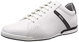 Leder und Textil BOSS Herren Saturn_Lowp_Lux4 Sneaker, Weiß (White 100), 44 EU