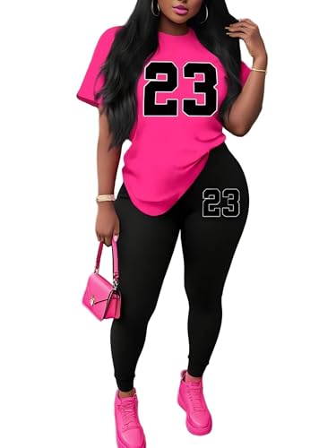 Nimsruc Women 2 Piece Outfits Summer Lounge Set Matching Jogger Sets Short Sleeve Tracksuit Loungewear Sweatsuits Number Print L