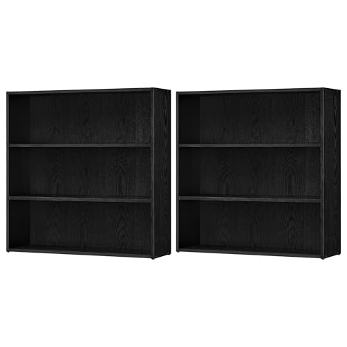 Image of VASAGLE Set of 2 Bookshelves, 31.5 Inches Wide, 3-Tier Open Bookcases with Adjustable Storage Shelves, Floor Standing Units, Ebony Black ULBC173T56-2