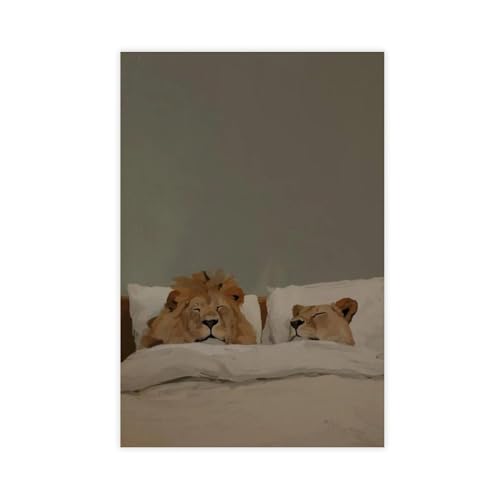 Toile lion endormi grand format poster animaux deco murale chambre