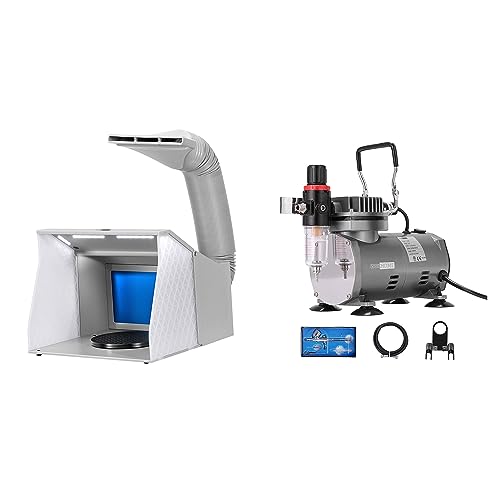 VIVOHOME Dual Fans Airbrush Paint Spray Booth with 4 LED Lights Turn Table and Filter Hose and 110-120V Professional Airbrushing Paint System with 1/5 HP Air Compressor and 1 Airbrush Kit