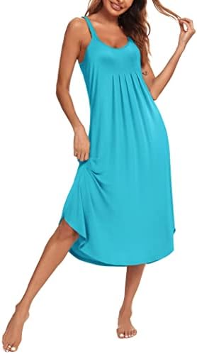 Ekouaer Women Nightgown Sleeveless Long Soft Comfy Tank Sleep Dress (Deep Sky Blue S)