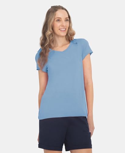 Image of Jockey RX12 Women's Micro Modal Cotton Relaxed Fit Solid V Neck Half Sleeve T-Shirt with Lace Trim On Sleeves