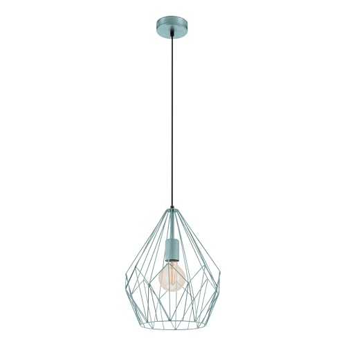 EGLO Pendelleuchte Carlton, 1 flammige Vintage Hängelampe, Retro Esszimmerlampe aus Metall in Mintgrün, E27 Fassung
