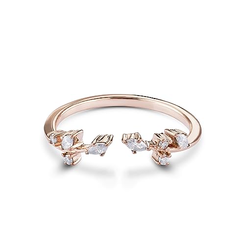 Moissanite Open Ring Enhancer Wedding Band for Women Engagement Stacking Guard Marquise Cut Floral Leaf 925 Sterling Silver Rose Gold Plated Size 4-10