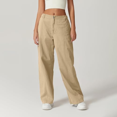 Baggy Cargo Pants Women Zip Front High Waisted Wide Leg Pants Y2k Streetwear Casual Cotton Palazzo Pants with Pockets2
