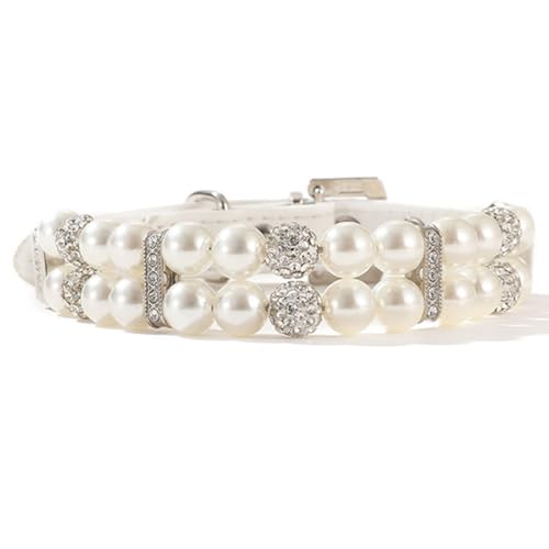 Collier pour chien de petite et moyenne taille M en perles blanches et strass