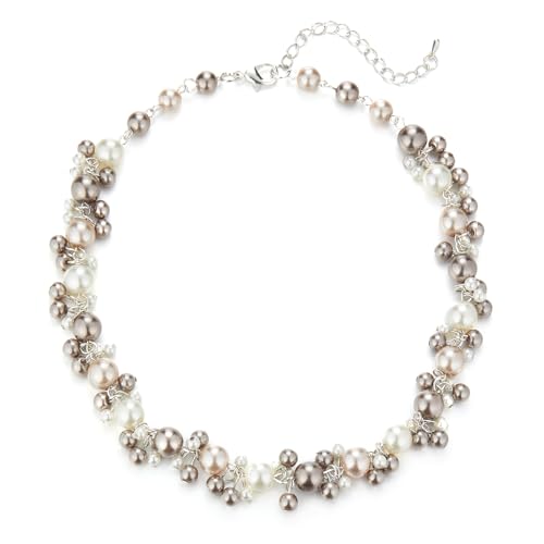 Beaded Pearl Necklace - Elegant Pearl Choker Necklaces for Women Fashion Jewelry Birthday Gift for Mom(Brown)