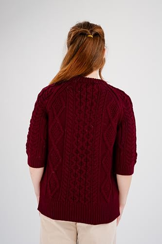 Image of Traditional Irish Sweater for Ladies Short Sleeve Cable Knit - 100% Merino Wool