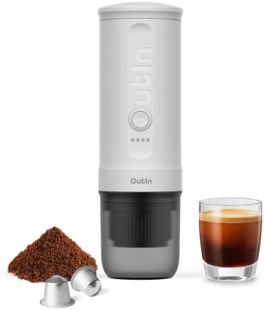 Outin Nano Portable Electric Espresso Machine with 3-4 Min Self-Heating, 20 Bar Mini Small 12V 24V Car Coffee Maker, Compatible with NS Capsule & Ground Coffee for Camping, Travel, RV, Hiking, Office