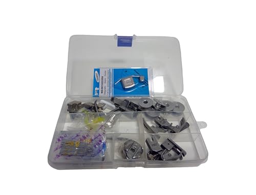 Kit de Accesorios para Máquina de Coser Industrial – Juego Completo con Prensatelas, Canillas, Agujas, Cavia imantada, Destorinillador, Tornillos de Recambio y Caja Organizadora