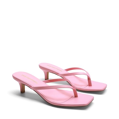 DREAM PAIRS Women's Flip Flop Kitten Heel Sandal | low flip flop heels,square toe minimalist thong design,1.97 inch slip on casual summer mules,for summmer vacation