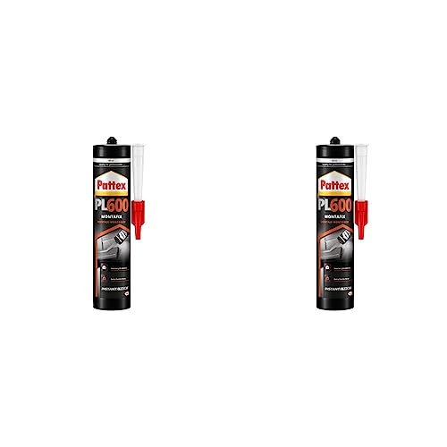 Pattex PL600, adhesivo resistente al agua y a temperaturas extremas, adhesivo de montaje para interiores y exteriores, pegamento extrafuerte, 1 cartucho x 300 ml, Paquete de 2