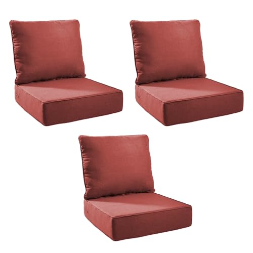 Image of Outdoor Cushion Set for Patio Furniture, UV Resistant, Water Resistant - 6 Inch Thick Foam Garden Cushions- 24x24 Inch Patio Seat Covers for Chair /Sofa /Couch | Red | 3-Pack |