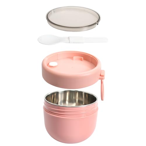 Husalsea Tasse Céréales, Tasse Céréales Emporter En Acier InoxydableStockage CéréAles, Tasse De Petit-DéJeuner L'avoine Acier Inoxydable 304, Récipient Chauffant Pour Aliments Allant Au Micro-Ondes