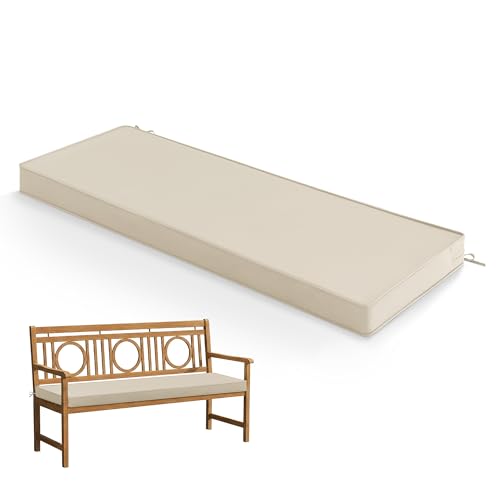 Summsun Outdoor Bench Cushion: Waterproof and Fade Resistant Patio Furniture Cushions - Non-Slip Bench Pad Cushion with Removable Cover for Garden Swing Porch Sofa Settee, 42 x 18 Inch, Beige