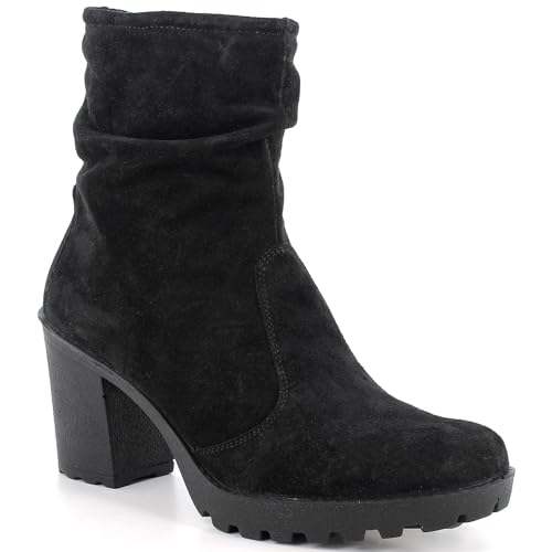 Best Boots for Italy in Winter: Your Ultimate Guide 13 Alpine Swiss Bianca Womens Suede Slouchy Ankle Boots Made in Italy Block Heel Lug Sole Ankle Booties BLK 7