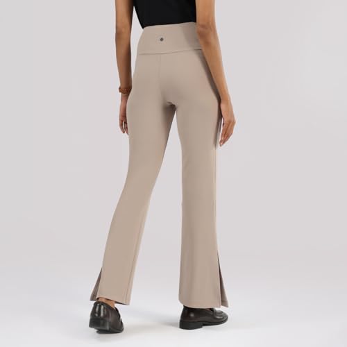 Image of BlissClub Women's Comfort Fit Mid Rise Ultimate Slit Flare Pants - Lite Tall |Above 5'5 | Stylish Slits | Stretchy | Comfortable | Back Pocket