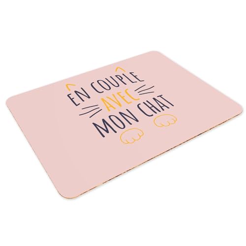 Set de table liège animaux amour avec grand motif chat rose mignon