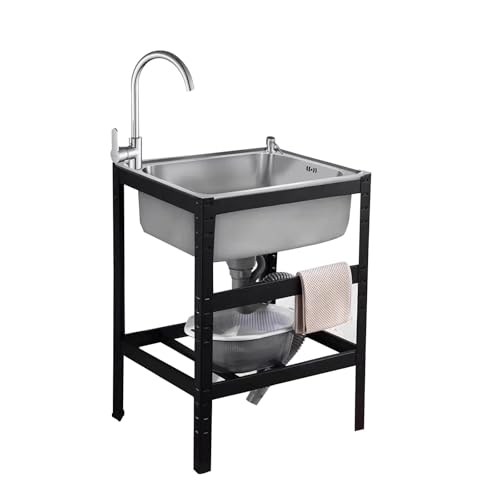 Evier Cuisine Multifonction Évier Inox Autoportant avec Robinet et Supportm, Évier Utilitaire Plonge Inox pour Cuisine, Restaurant, Garage, Jardin(52 * 38cm)