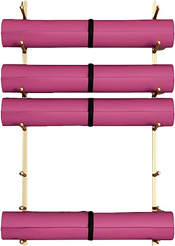 AEGCAOJH Soporte de Pared para Esterilla de Yoga, Estante de Almacenamiento de Hierro de 7 Niveles, Organizador de Esterilla de Ejercicio Gruesa, Soporte de Pared con Correa de Yoga de Meta