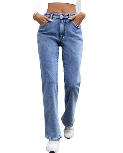 Women's Winter Fleece Lined Jeans Mid Rise Stretchy Thermal Straight Leg Denim Pants3